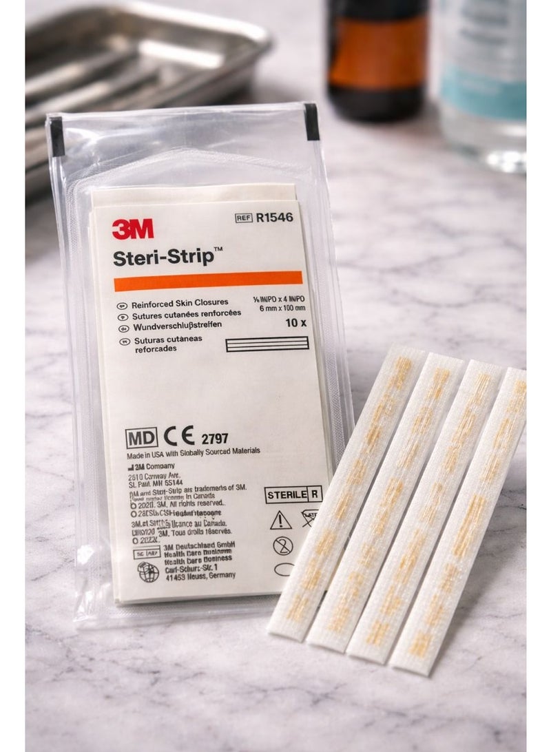 ثري ام شرائط 3M Steri-Strip الطبية لإغلاق الجروح بدون خياطة (6 مم × 100 مم) - عبوة 10 شرائط - لاصق جراحي مقوى بديل للغرز (موديل R1546) - Image 2